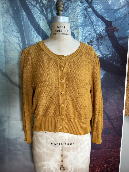 Sweaters - Mustard Crewneck Button-Front Women's Sweater